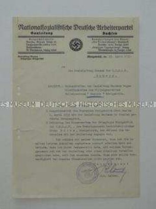 Schreiben einer NSDAP-Ortsgruppe an die Kreisleitung mit einer Stellungnahme zur versehentlichen Ausnahme eines Wollgeschäftes aus dem Boykott - Sachkonvolut