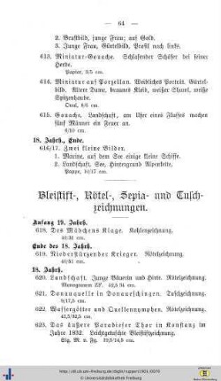 Bleistöft-, Rötel-, Sepia- und Tuschzeichnungen.