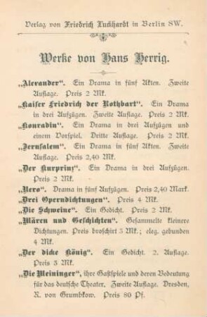 Verlag von Friedrich Luckhardt in Berlin SW