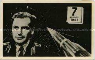 Postkarte zur Geschichte der Raumfahrt im Sozialismus: 7. August 1961