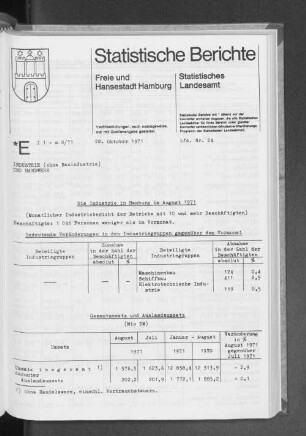 Die Industrie in Hamburg im August 1971 : Lfd. Nr. 24