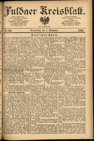 Erste Ausgabe vom Donnerstag, den 08. September 1898.
