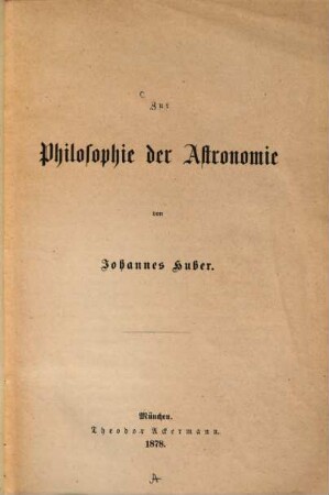 Zur Philosophie der Astronomie