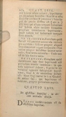 Quaestio LXIX. De effectibus Baptismi, in decem articulos divisa.