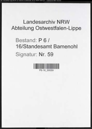 Sterberegister Standesamt Bamenohl