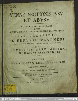 De Venae Sectionis Usu Et Abusu