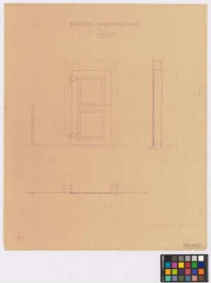 Spiegler [bei Bad Waldsee (Landkreis Ravensburg)]: Wohnstallhaus. Innentüre (Ansicht, Grundriss, Schnitt)