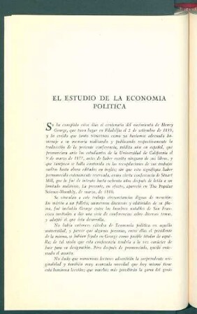 El estudio de la economía política