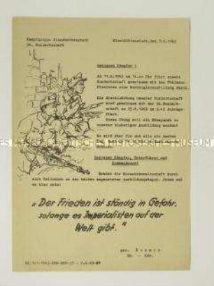 Hektografiertes Propagandaflugblatt der "Kampfgruppe Eisenhüttenstadt" für die Bataillonsübung
