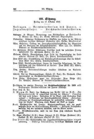 101. Sitzung. Freitag den 17. Oktober 1919