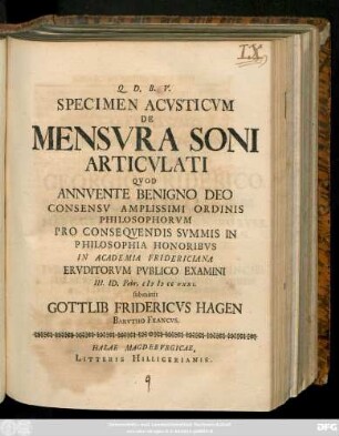 Specimen Acvsticvm De Mensvra Soni Articvlati