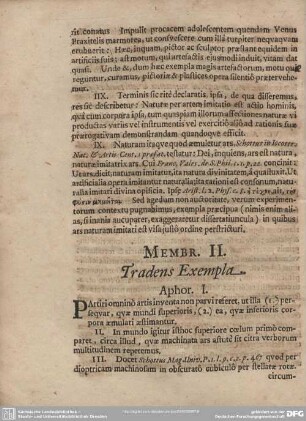 MEMBR. II. Tradens Exempla. Aphor. I. - L.