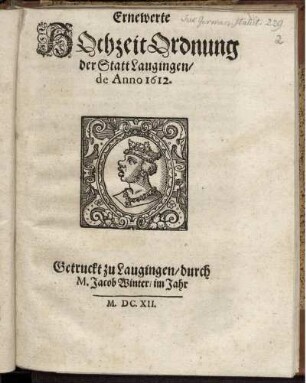 Ernewerte Hochzeit Ordnung der Statt Laugingen/ de Anno 1612