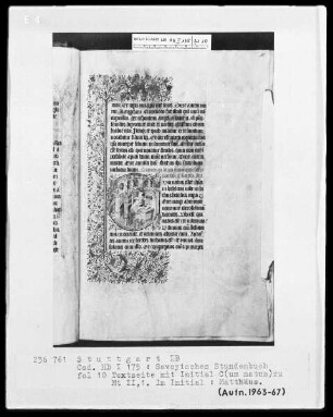 Liber horarum — Initiale C (um natus esset) mit dem Evangelisten Matthäus, Folio 10recto