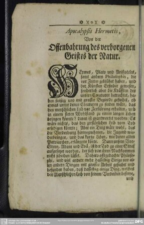 Apocalypsis Hermetis, Von der Offenbahrung des verborgenen Geistes der Natur
