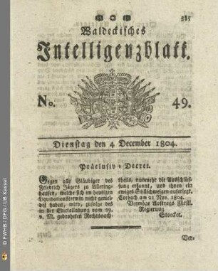 No. 49. Dienstag den 4 December 1804