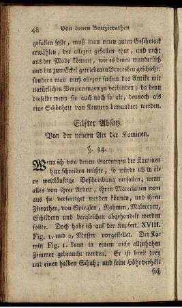 Eilfter Absatz. Von der neuern Art der Kaminen. - Fünfzehnter Absatz. Von denen Bilderblinden, oder Nischen.