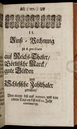 II. [Theil] Zinß-Rechnung
