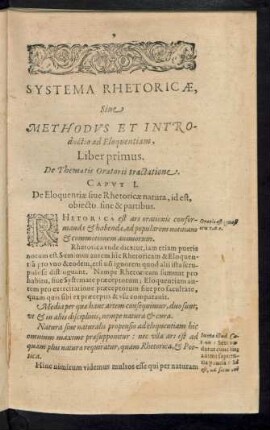 Systema Rhetoricae, Siue Methodus Et Introductio ad Eloquentiam, Liber primus.