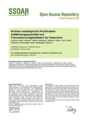 Nuklear-radiologische Proliferation: Gefährdungspotential und Präventionsmöglichkeiten für Österreich