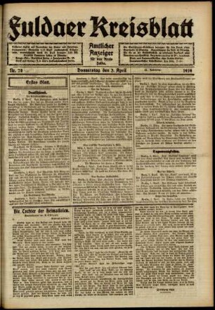 Erste Ausgabe vom Donnerstag, den 03. April 1919.