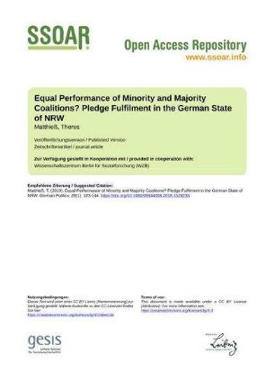 Equal Performance of Minority and Majority Coalitions? Pledge Fulfilment in the German State of NRW