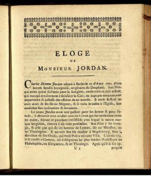 Eloge De Monsieur Jordan.