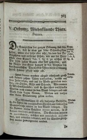 V. Ordnung. Wiederkäuende Thiere. Pecora.