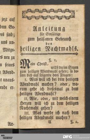 Anleitung für Einfältige zum heilsamen Gebrauch des heiligen Nachtmahls.