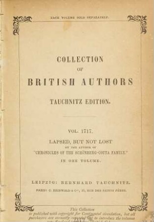 Lapsed, but not lost : A story of Roman Carthage. By the Author of "Chronicles of the Schönberg-Cotta Family."