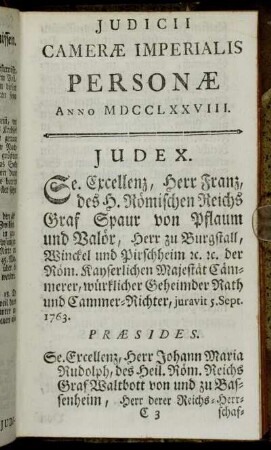 Judicii Cameræ Imperialis Personæ Anno MDCCLXXVIII.