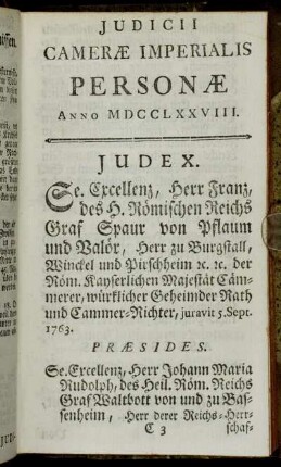 Judicii Cameræ Imperialis Personæ Anno MDCCLXXVIII.