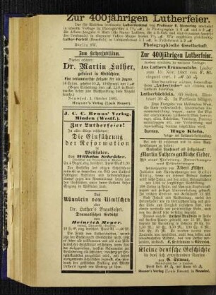 Zur 400jährigen Lutherfeier