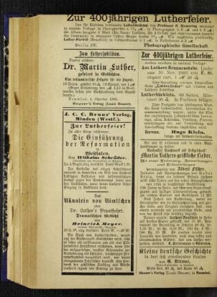 Zur 400jährigen Lutherfeier