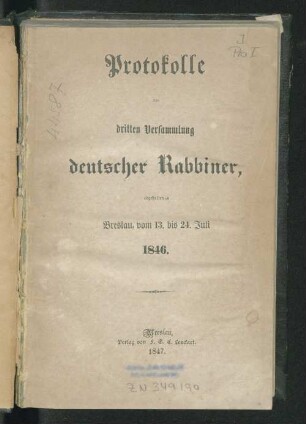 3.1846: Protokolle der ... Versammlung Deutscher Rabbiner