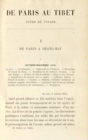 I. Octobre - Novembre 1872