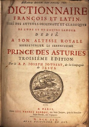 Dictionnaire françois et latin
