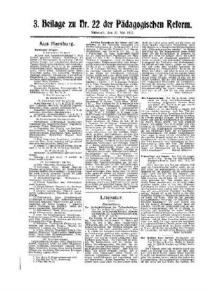 Literatur : 3. Beilage zu Nr. 22 der Pädagogischen Reform