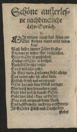 Schöne außerlesne nachdenckliche Lehr-Sprüch.