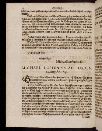52-71, Michael Loefenius [...] An. 1600. - Elector Palatinzs [...] An. 1600.