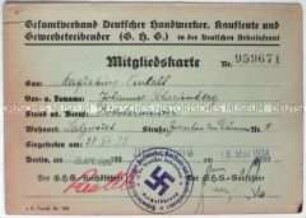 Mitgliedskarte des Gesamtverbandes Deutscher Handwerker, Kaufleute und Gewerbetreibender