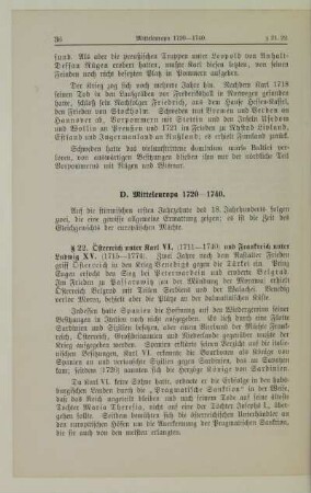 D. Mitteleuropa 1720-1740
