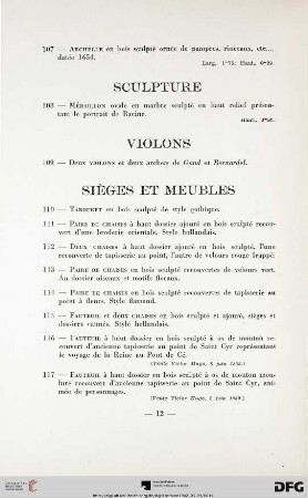 Sièges et meubles (Nr. 110-148)