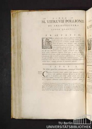 Caput I. De tribus generibus columnarum, aerumque inventione. Capitolo I. De'tre Ordini di Colonne, e loro invenzione.