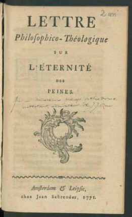 Lettre Philosophico-Théologique Sur L'Éternité Des Peines