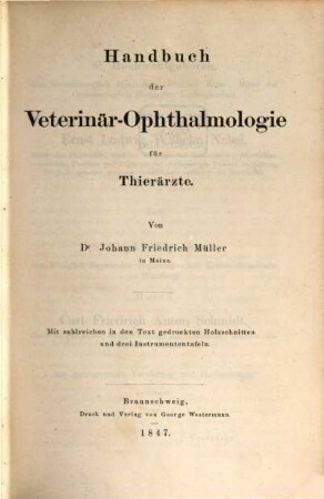 Handbuch der Veterinär-Ophthalmologie für Thierärzte