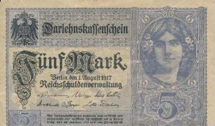 Zahlungsmittel / Darlehnskassenschein / Deutsche Reichsbank / Fünf Mark