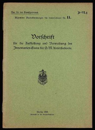 Nietvorschrift für S.M. Unterseeboote