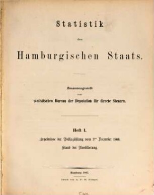 Statistik des Hamburgischen Staates. 1. 1867
