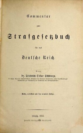 Commentar zum Strafgesetzbuch für das Deutsche Reich